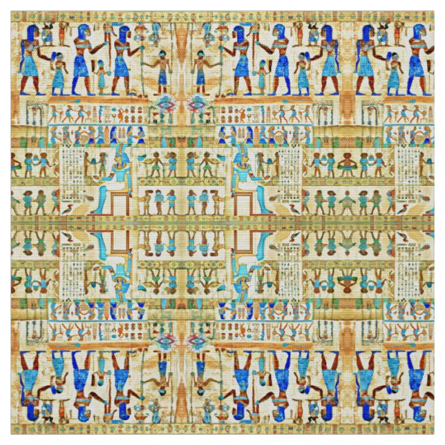 Ägyptisches Muster Blau, Türkis, Gelb Stoff (Muster)