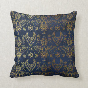 Ägyptisches Pfau-Gold u. Mitternachtsblau Kissen