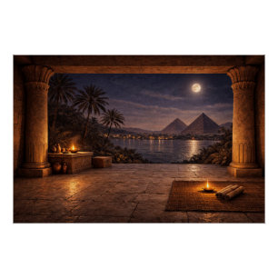 Ägyptisches Pyramidenplakat bei Mondlicht Poster