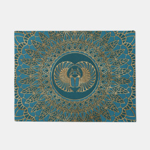 Ägyptisches Scarabäus-Käfer-Gold auf aquamarine Fußmatte