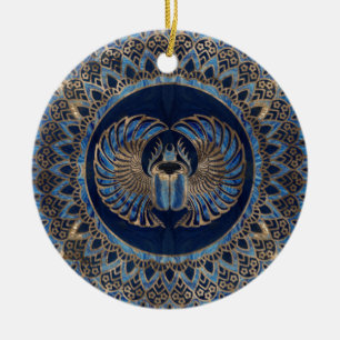 Ägyptisches Scarabäus-Käfer-Gold und blauer Mar Keramik Ornament