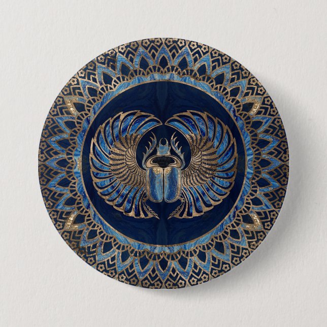 Ägyptisches Scarabäus-Käfer-Gold und blauer Marmor Button (Vorderseite)