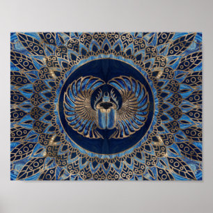 Ägyptisches Scarabäus-Käfer-Gold und blauer Marmor Poster