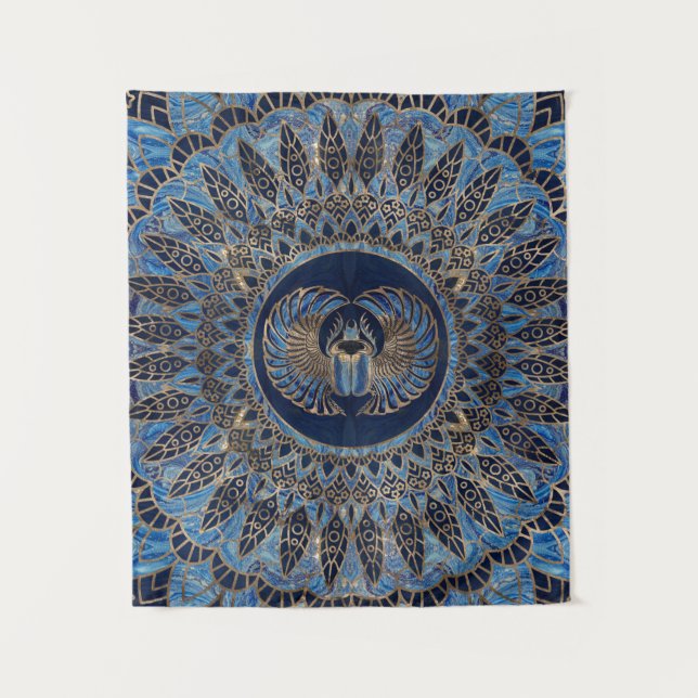 Ägyptisches Scarabäus-Käfer-Gold und blauer Marmor Wandteppich (Vorderseite)