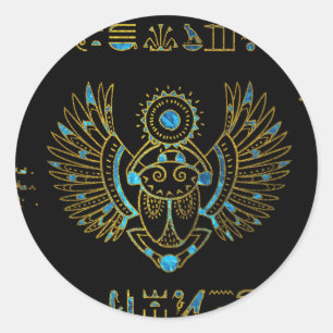 Ägyptisches Scarabäus-Käfer-Gold und blaues Runder Aufkleber