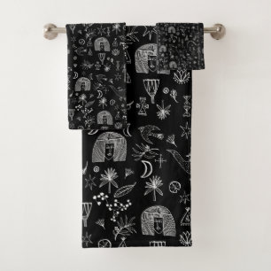 Ägyptisches Zaubersymbolismus-Muster Schwarz-weiß Badhandtuch Set