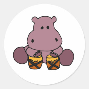 AH fantastisches Flusspferd, das Bongo-Trommeln Runder Aufkleber