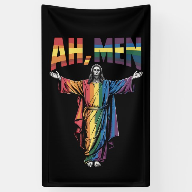 Ah Männer Funny LGBT Gay Pride Jesus Christlich Banner (Vertikal)