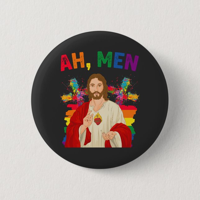 Ah Männer Funny LGBT Gay Pride Jesus Christlich Button (Vorderseite)
