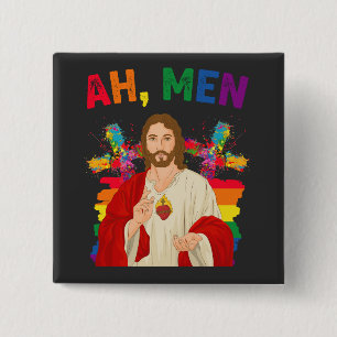 Ah Männer Funny LGBT Gay Pride Jesus Christlich Button