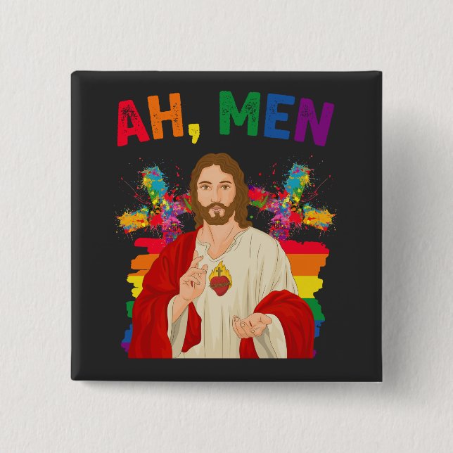 Ah Männer Funny LGBT Gay Pride Jesus Christlich Button (Vorderseite)