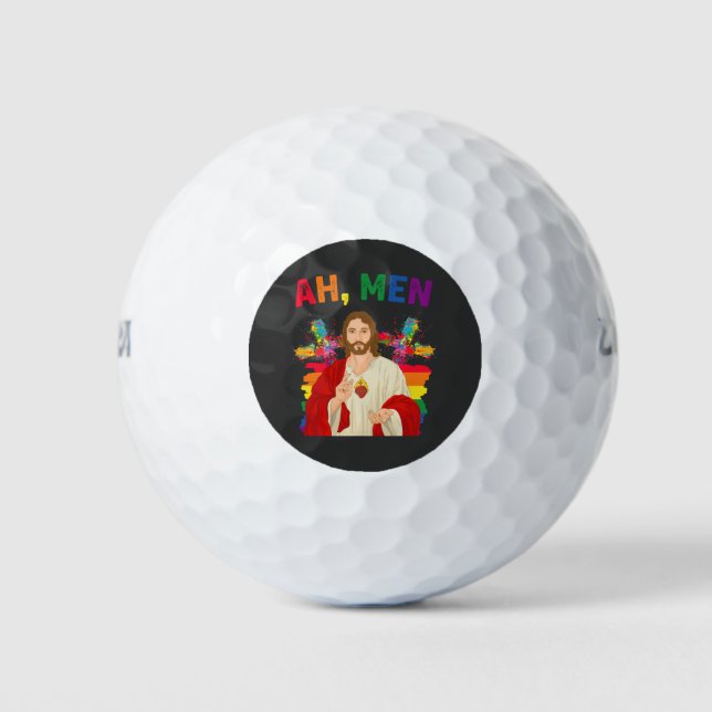 Ah Männer Funny LGBT Gay Pride Jesus Christlich Golfball (Vorderseite)