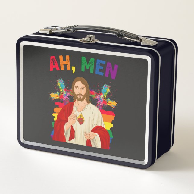 Ah Männer Funny LGBT Gay Pride Jesus Christlich Metall Brotdose (Vorderseite)