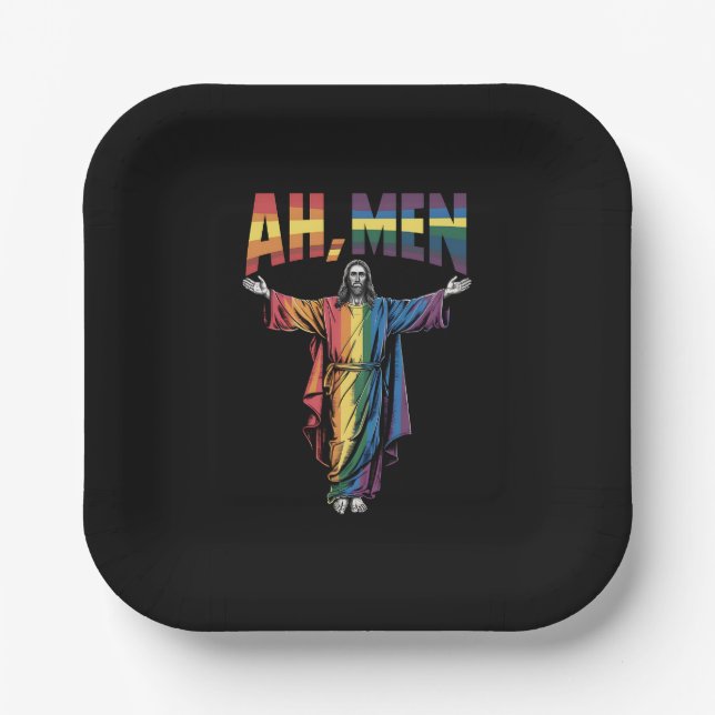 Ah Männer Funny LGBT Gay Pride Jesus Christlich Pappteller (Vorderseite)