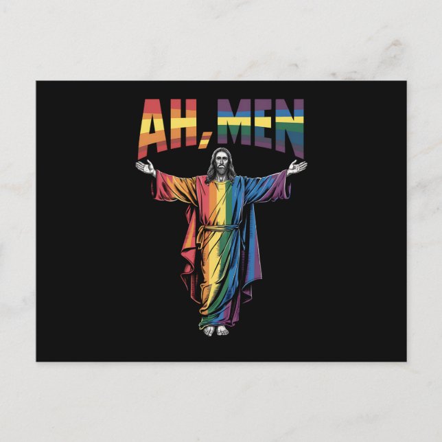 Ah Männer Funny LGBT Gay Pride Jesus Christlich Postkarte (Vorderseite)