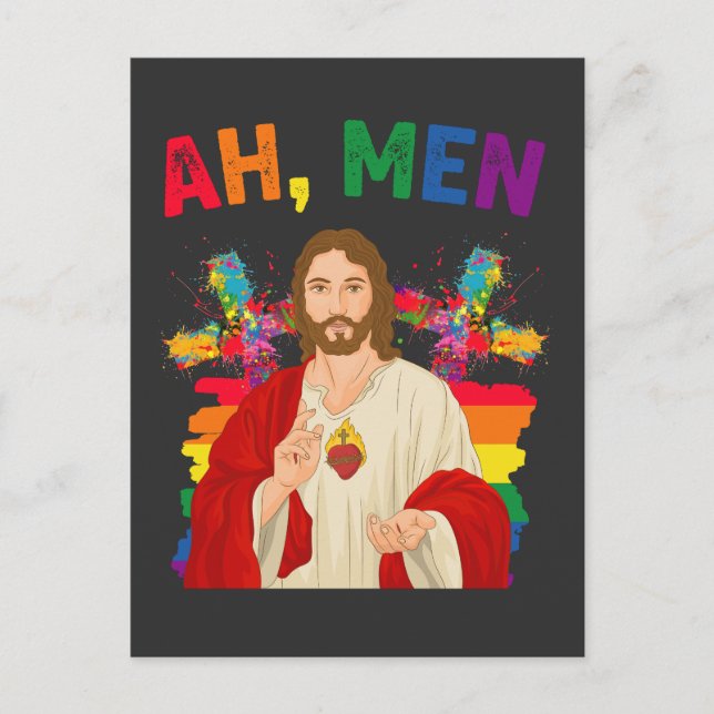 Ah Männer Funny LGBT Gay Pride Jesus Christlich Postkarte (Vorderseite)