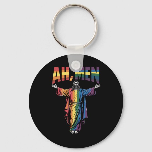 Ah Männer Funny LGBT Gay Pride Jesus Christlich Schlüsselanhänger (Vorderseite)
