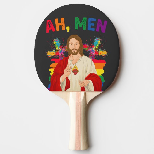 Ah Männer Funny LGBT Gay Pride Jesus Christlich Tischtennis Schläger (Vorderseite)