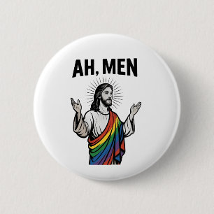 Ah Männer Funny LGBT Gay Pride Jesus Rainbow Button
