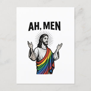 Ah Männer Funny LGBT Gay Pride Jesus Rainbow Feiertagspostkarte