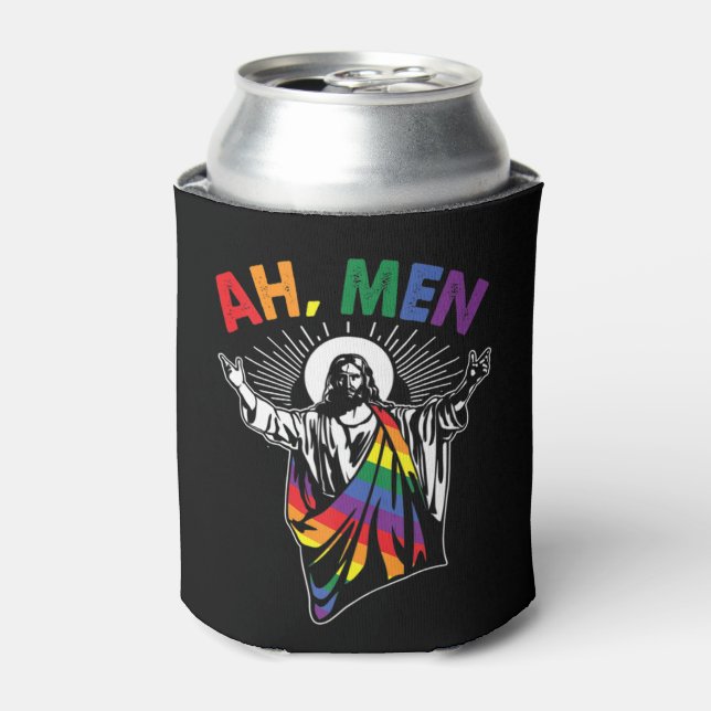 Ah Männer Funny LGBT Gay Pride Jesus Rainbow Flag  Dosenkühler (Kanne Vorderseite)