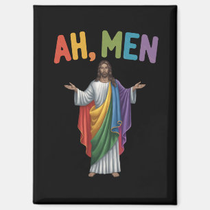 Ah Männer Funny LGBT Gay Pride Jesus Rainbow Flag Magnet