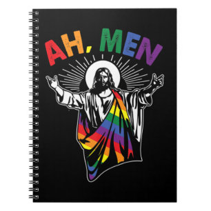 Ah Männer Funny LGBT Gay Pride Jesus Rainbow Flag Notizblock