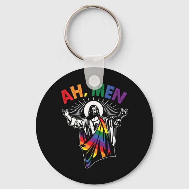 Ah Männer Funny LGBT Gay Pride Jesus Rainbow Flag  Schlüsselanhänger (Vorderseite)