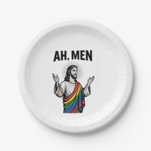 Ah Männer Funny LGBT Gay Pride Jesus Rainbow Pappteller