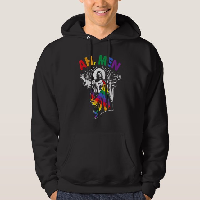 Ah Männer Gay Pride Jesus Regenbogenflagge Christl Hoodie (Vorderseite)