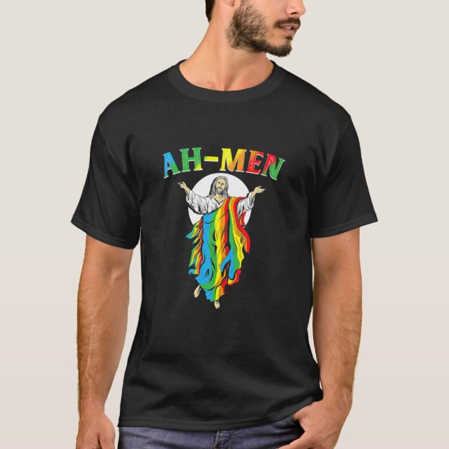 Ah Männer Jesus LGBT Gay Pride Jesus Regenbogenfla T-Shirt (Vorderseite)