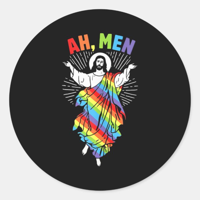 Ah Männer LGBT Gay Pride Jesus Rainbow Peace Runder Aufkleber (Vorderseite)