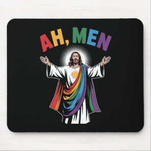 Ah Männer Lustig Jesus LGBTQ Gay Pride Regenbogen Mousepad