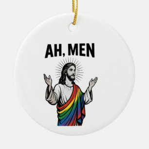 Ah Männer Lustige LGBT Gay Pride Jesus Regenbogen Keramik Ornament