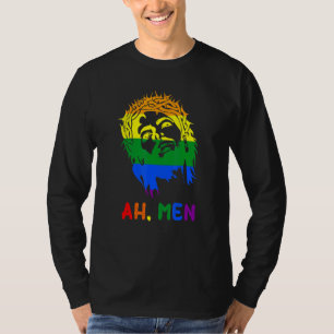 Ah Männer Rainbow LGBTQ Pride Flag Gay Jesus Chris T-Shirt