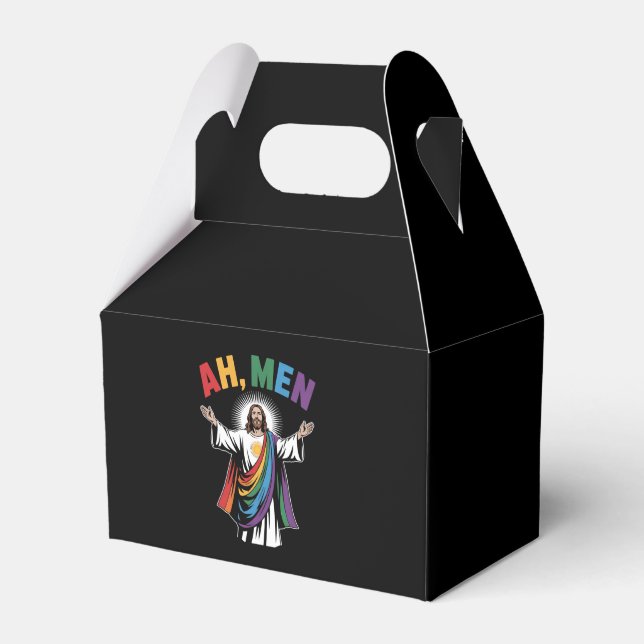 Ah Men Funny Jesus LGBTQ Gay Pride Rainbow Geschenkschachtel (Vorderseite)