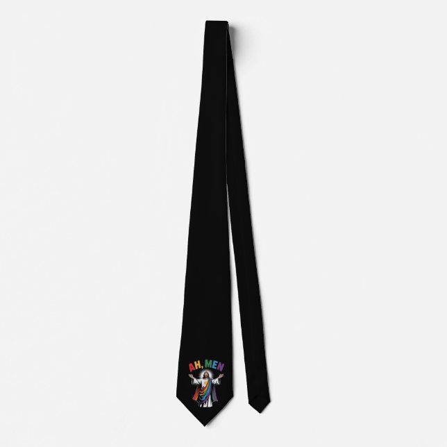 Ah Men Funny Jesus LGBTQ Gay Pride Rainbow Krawatte (Vorderseite)