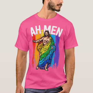 Ah Men Gay Jesus Funny LGBQ's Geschenke Rainbow  T-Shirt