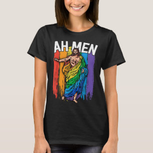 Ah Men Gay Jesus Funny LGBTQ gibt Rainbow T-Shirt