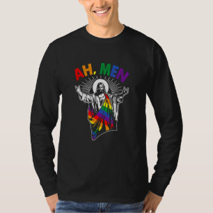 Ah Men Lgbt Gay Pride Jesus Rainbow Flag Christia T-Shirt