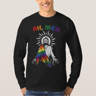 Ah Men Lgbt Gay Pride Jesus Rainbow Flag Christia T-Shirt