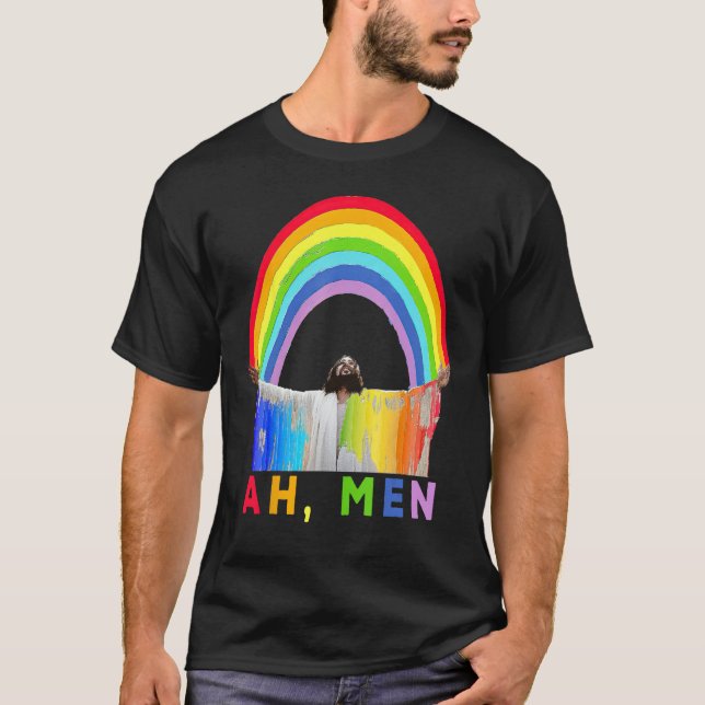 Ah Men Rainbow Gay Jesus Christian Gay Rights Gay  T-Shirt (Vorderseite)