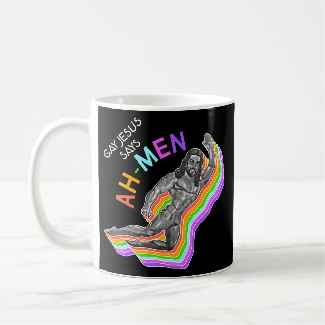Ah Men Rainbow Gay Jesus Christian LGBT Pride Kaffeetasse (Links)