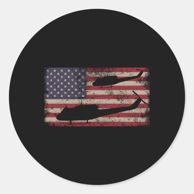 Ähm1 Huey Helicopter US-amerikanische Flagge Runder Aufkleber (Vorderseite)