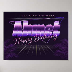 Ahmet Name Vorname lila retro Poster Geburtstag