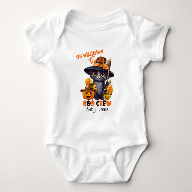 Ähnlicher Familienname Halloween Cat Pumpkin Baby Strampler (Vorderseite)