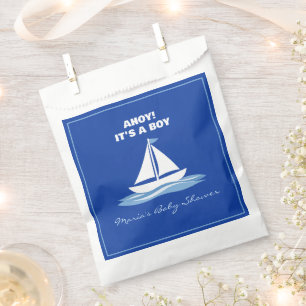 Ahoi! Es ist ein Junge! Blaues maritimes Baby Show Geschenktütchen