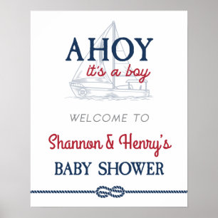 Ahoi Es ist ein Junge Schiffs- Babyparty Begrüßung Poster