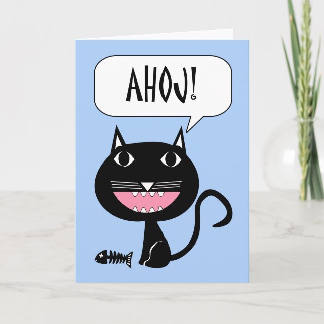 Ahoj! Hallo auf Tschechisch, Schwarze Katze mit Fi Karte (Vorderseite)