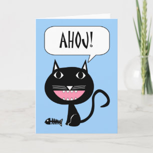 Ahoj! Hallo auf Tschechisch, Schwarze Katze mit Fi Karte